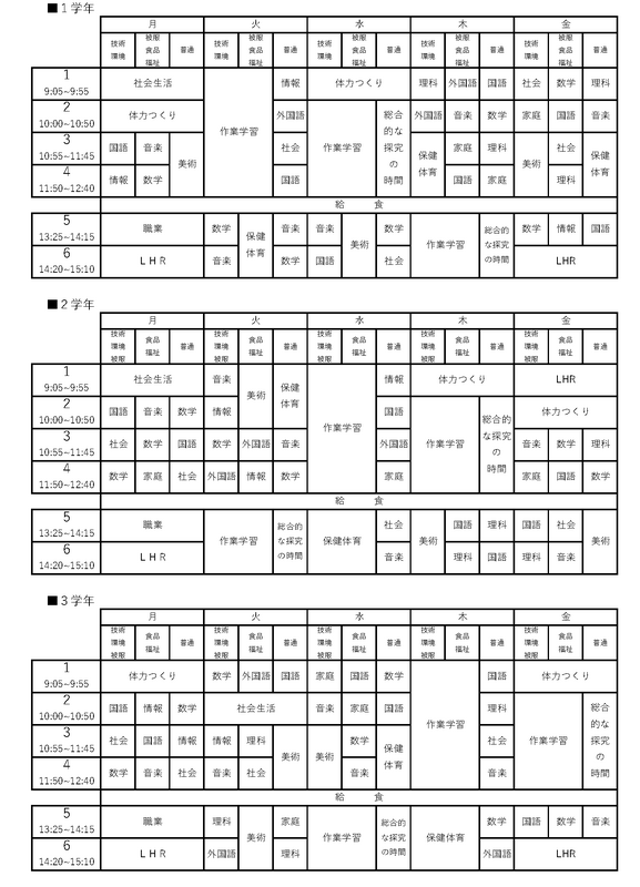 各学年週時程